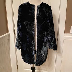 EVA FRANCO ANTHROPOLOGIE JACKET COAT TOPPER GREEN BLUE FLORAL VELOUR SIZE S